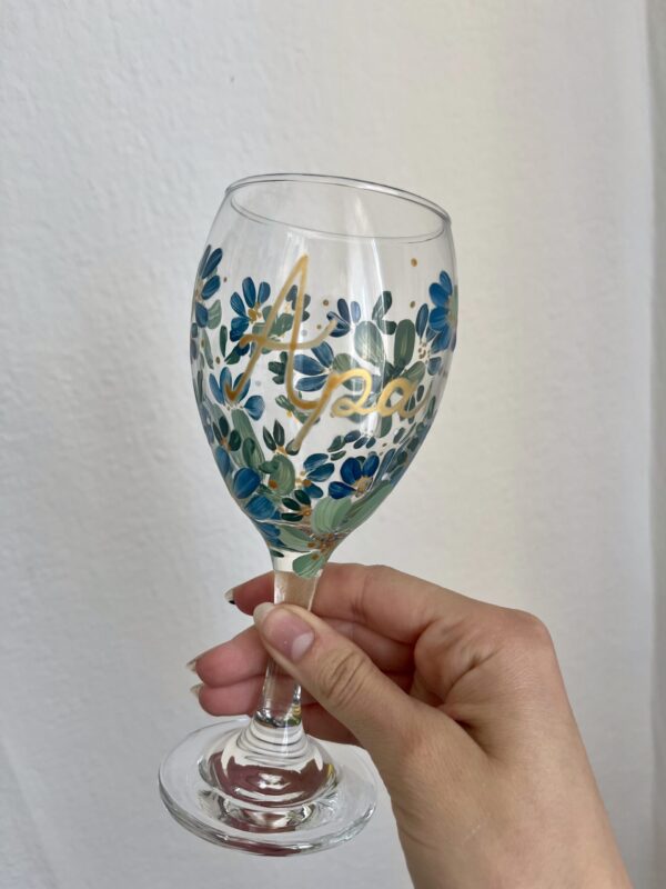 boros-vizespohár 3 Kézzel festett virágos talpas borospohár és vizespohár 245ml