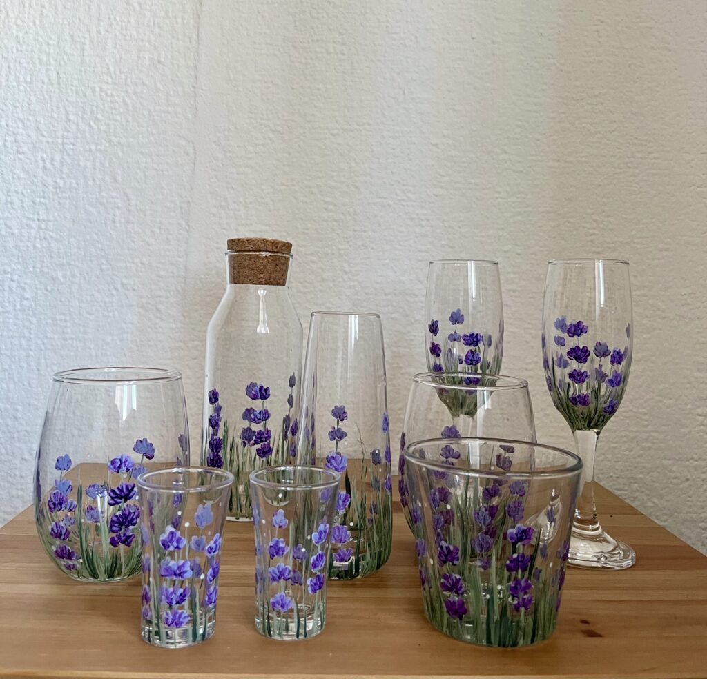 Kézzel festett levendulás üveg kollekció