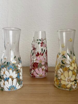 Kézzel festett virágos üveg váza 14cm