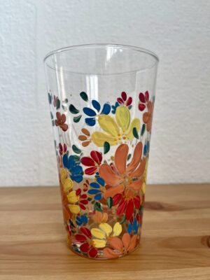 Kézzel festett virágmintás limonádés pohár 655 ml méretben